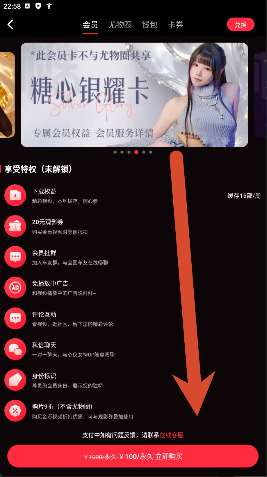 糖心Vlog银耀会员卡价格截图
